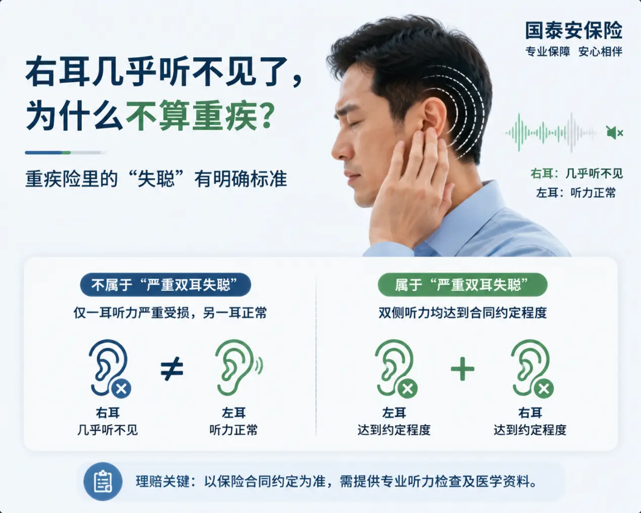 右耳几乎完全听不见了,左耳却正常,重疾险里的“失聪”到底怎么算?(图1) 右耳几乎完全听不见了,左耳却正常,重疾险里的“失聪”到底怎么算?(图1)